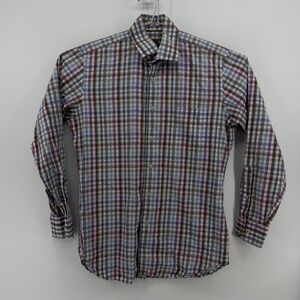 Peter Millar Button Down Shirt Mens S 15 Multicolor Plaid Cotton Long Sleeve